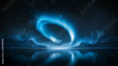Obraz na płótnie Beautiful celestial display featuring aurora borealis and mountainous terrain w salonie