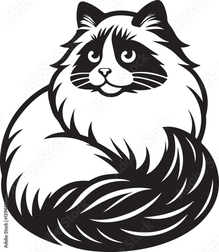 Black and White Ragdoll Cat Vector	