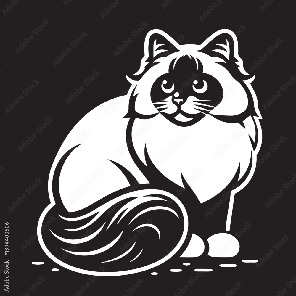 Fototapeta premium Black and White Ragdoll Cat Vector 