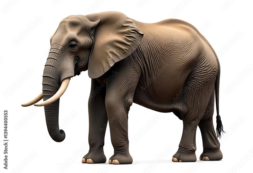 Fototapeta premium Generative AI Image Depicting a Majestic Elephant on White Background