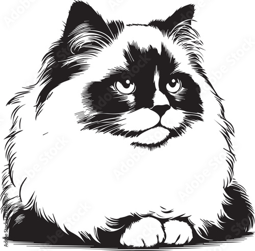 Black and White Ragdoll Cat Vector	