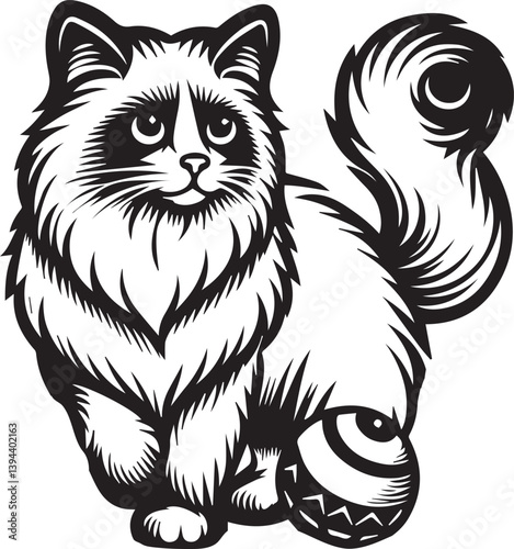 Black and White Ragdoll Cat Vector	