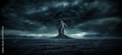 Obraz na płótnie An ominous dark storm over a mountainous terrain and the ocean w salonie