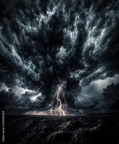 Obraz na płótnie Intense stormy clouds unleashing lightning over a turbulent ocean w salonie