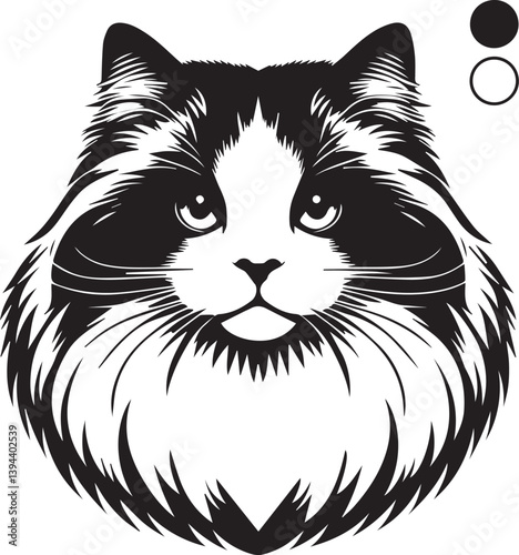 Black and White Ragdoll Cat Vector	