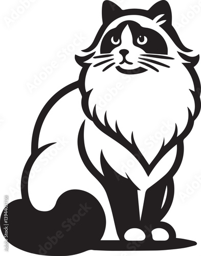 Black and White Ragdoll Cat Vector	