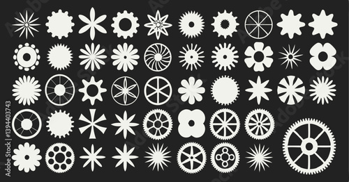 Modern Abstract Geometric Icon Set – Minimalist Symbol Collection with Retro and Futuristic Shapes for Branding, UI Design, and Digital Art Projects.