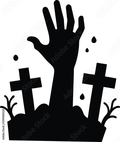 Hand rising out from cemetery Halloween with black spray paint