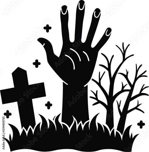 Hand rising out from cemetery Halloween with black spray paint