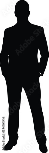 silhouette business person standing formal pose high contrast white background