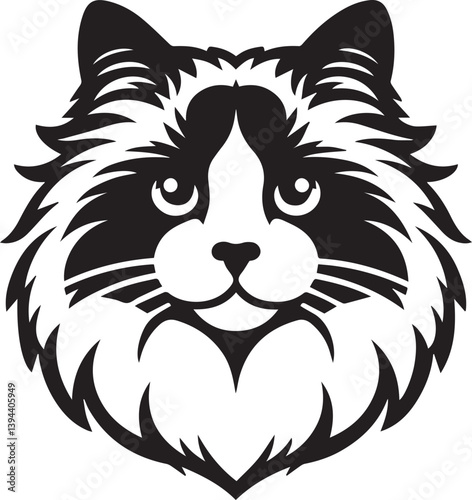 Black and White Ragdoll Cat Vector	