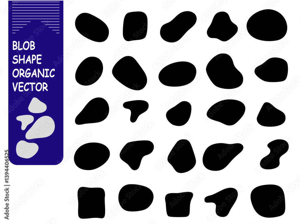 Fototapeta premium Blob shape organic, vector illustration set. Collection from abstract forms for design and paint. Liquid silhouette drop in modern style. Basic stains isolated elements, vector design