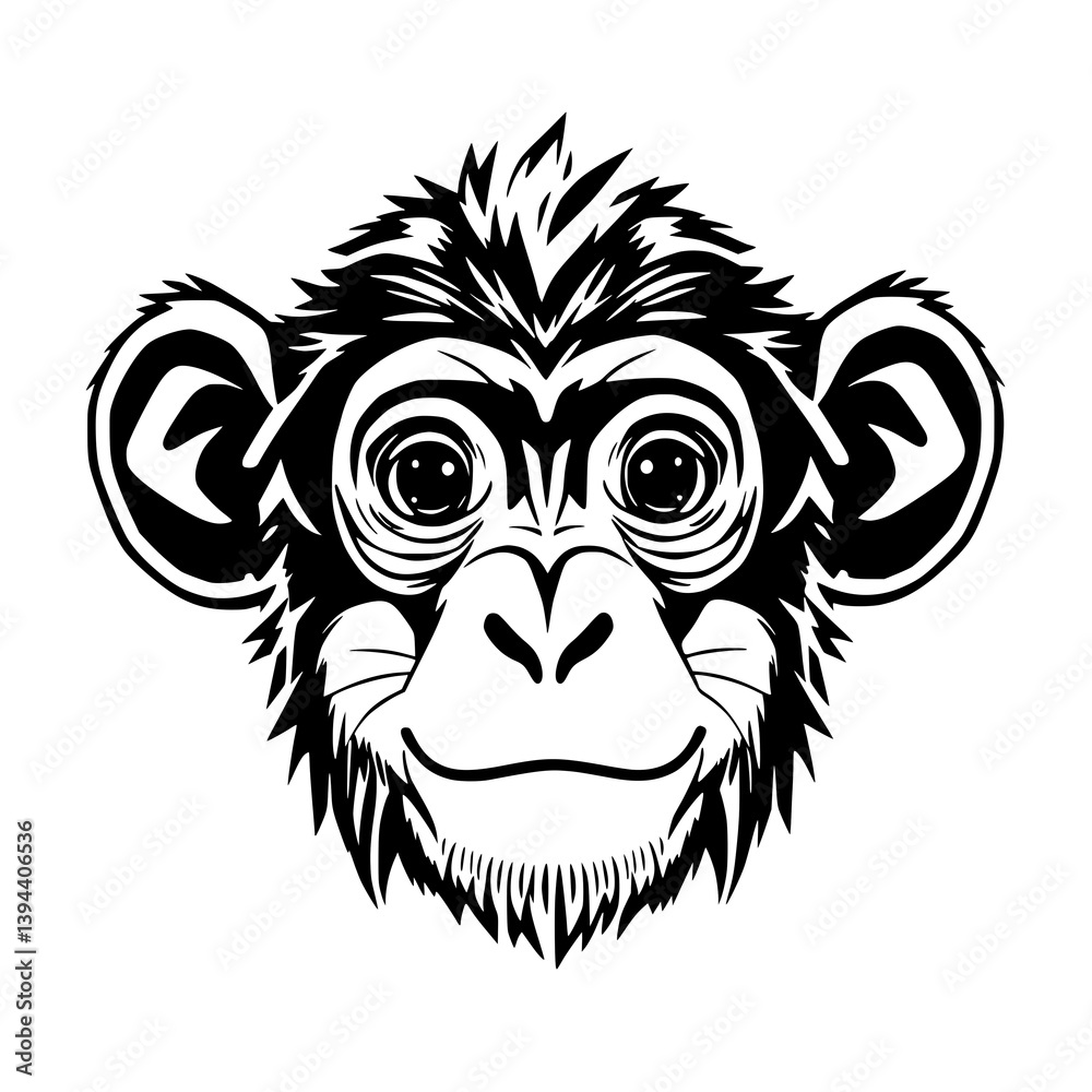 Playful Primate Portrait: A charming close-up of a monkey's face, rendered in monochrome, exuding a sense of curiosity and innocence. Playful Primate Portrait: A charming close-up of a monkey's face, rendered in monochrome, exuding a sense of curiosity and innocence.