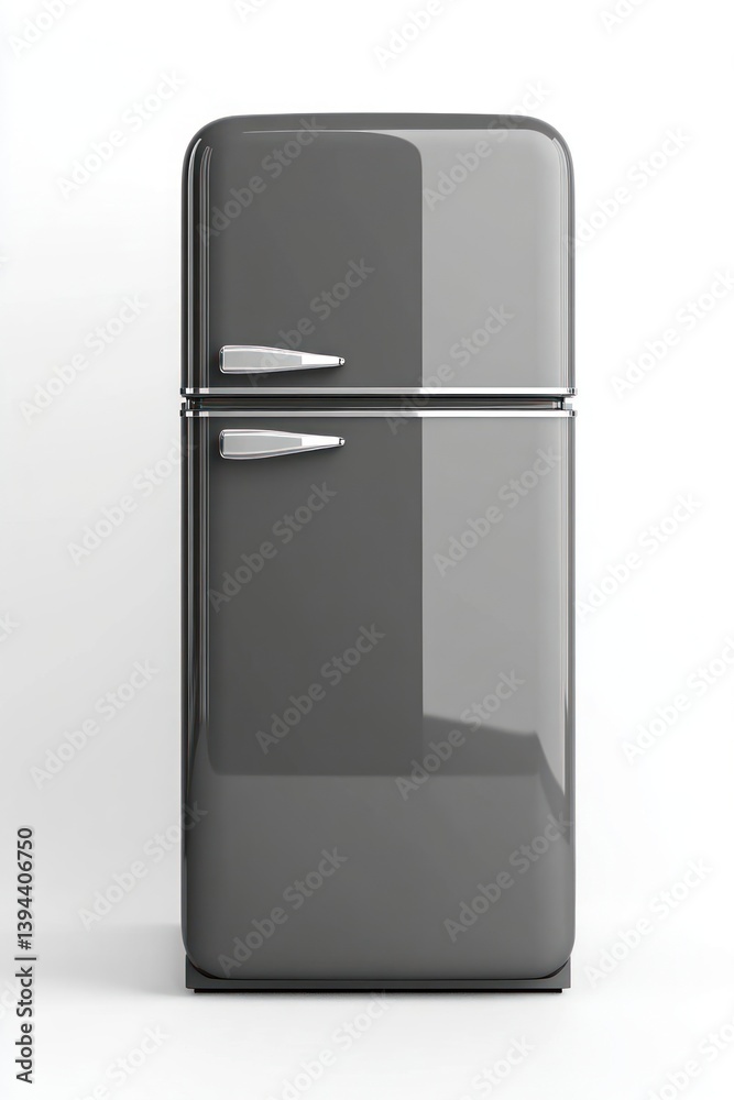 Real modern gray fridge refrigerator appliance retro-style. Real modern gray fridge refrigerator appliance retro-style.