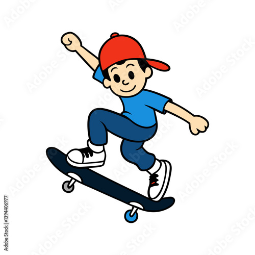 Skateboarding boy doing a trick in mid-air
