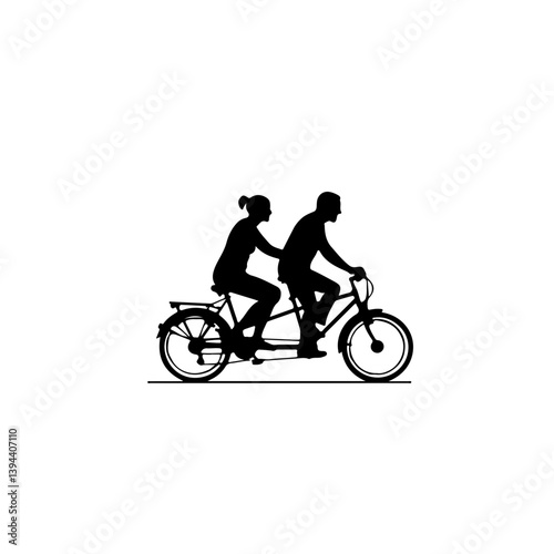 Active grandparents on vacation. Elderly  couple riding tandem bike. Symbolizes lasting love, partnership, active aging, shared journey, and senior activity. Flat vector illustration.