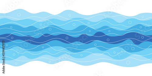 Vector drawing sea waves, seamless border, isolated on white background