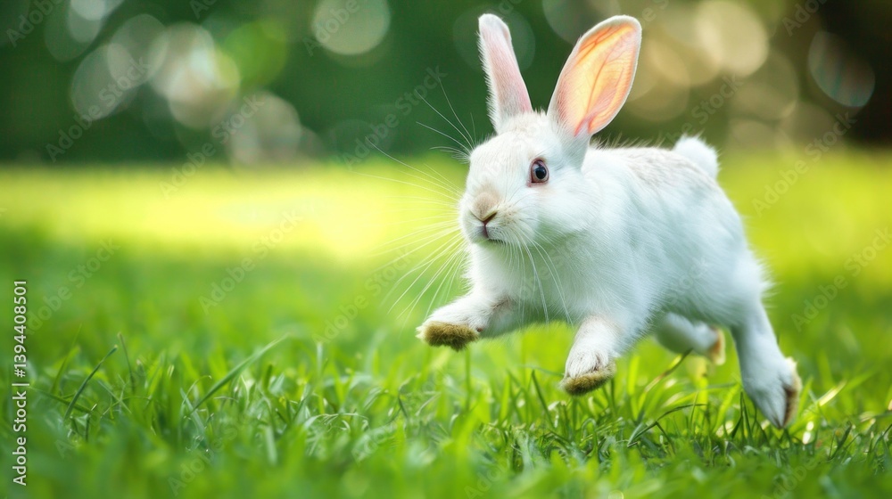 Obraz premium A rabbit sprinting across a meadow