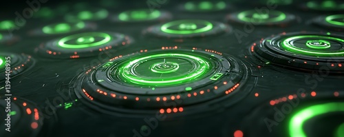 Obraz na płótnie Futuristic technological glowing circular arrays with embedded data displays w salonie