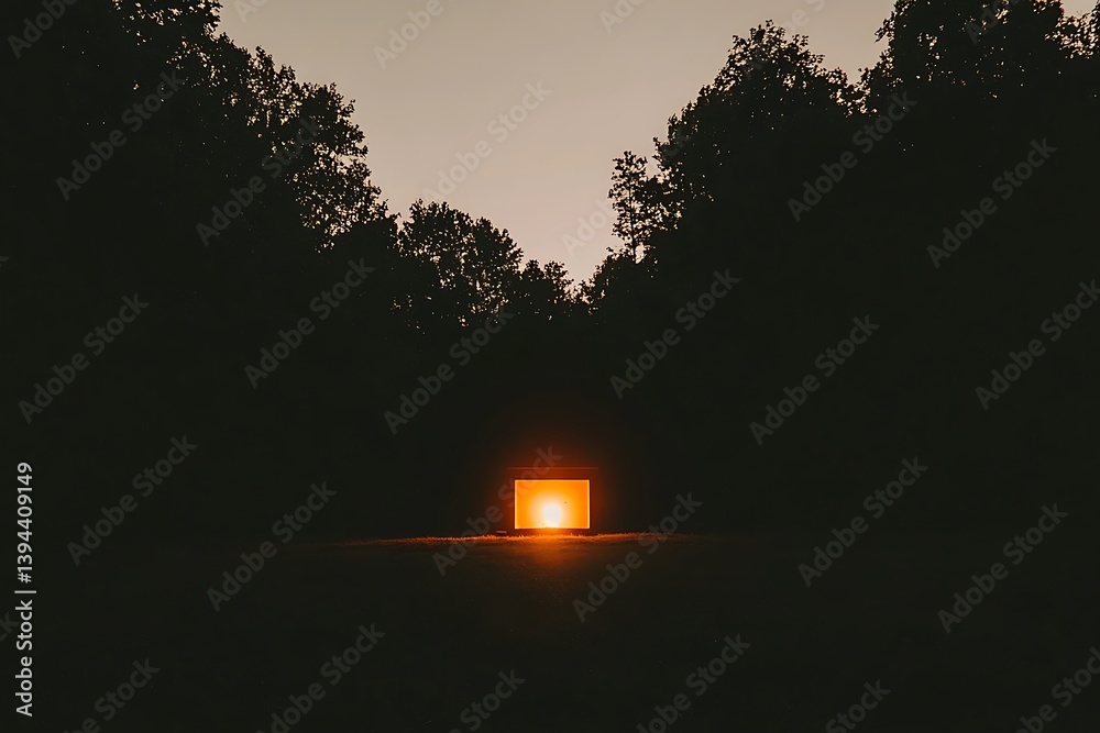 The vibrant sunset glowing through trees in a natural landscape