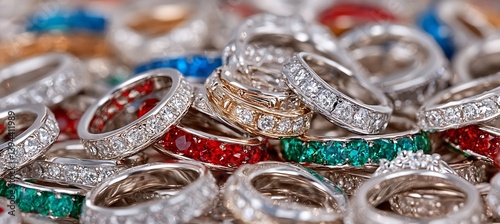 Obraz na płótnie Many various rings with gemstones clustered closely together w salonie