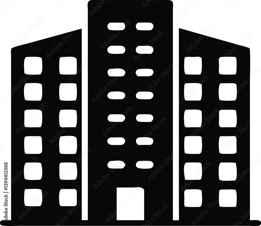 Simple Black Building Icon with Transparent Background, Minimalist Office Symbol Simple Black Building Icon with Transparent Background, Minimalist Office Symbol