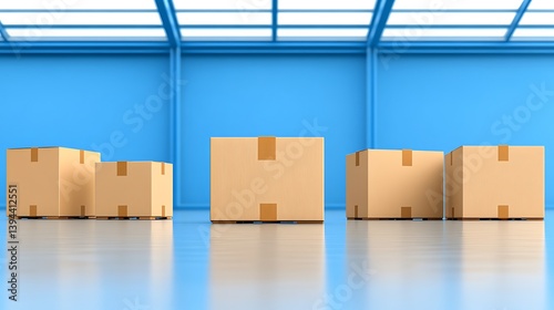 Obraz na płótnie Cardboard boxes arranged in a warehouse with blue colored walls w salonie