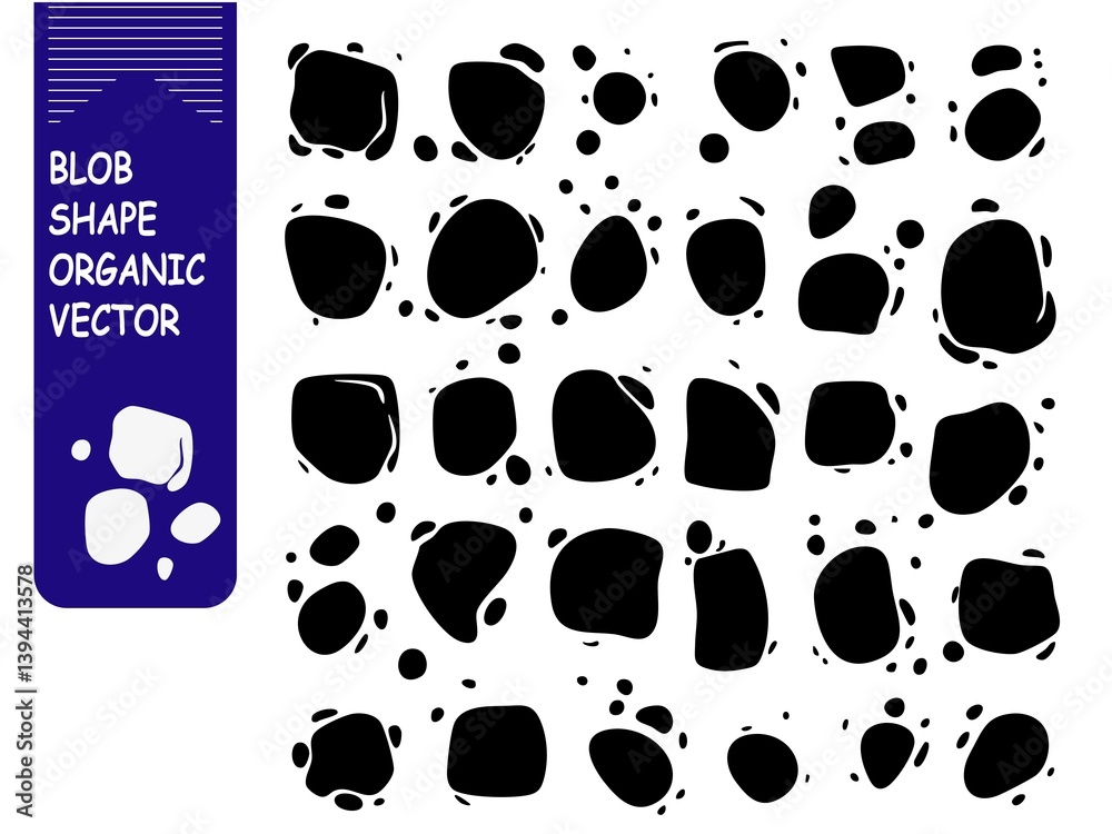 Fototapeta premium Blob shape organic, vector illustration set. Collection from abstract forms for design and paint. Liquid silhouette drop in modern style. Basic stains isolated elements, vector design