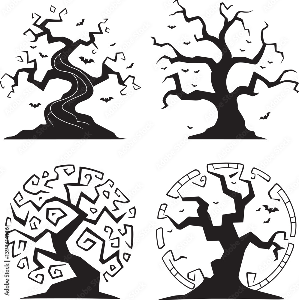 Halloween scary tree set silhouette vector illustration isolated On Transparent Background Halloween scary tree set silhouette vector illustration isolated On Transparent Background