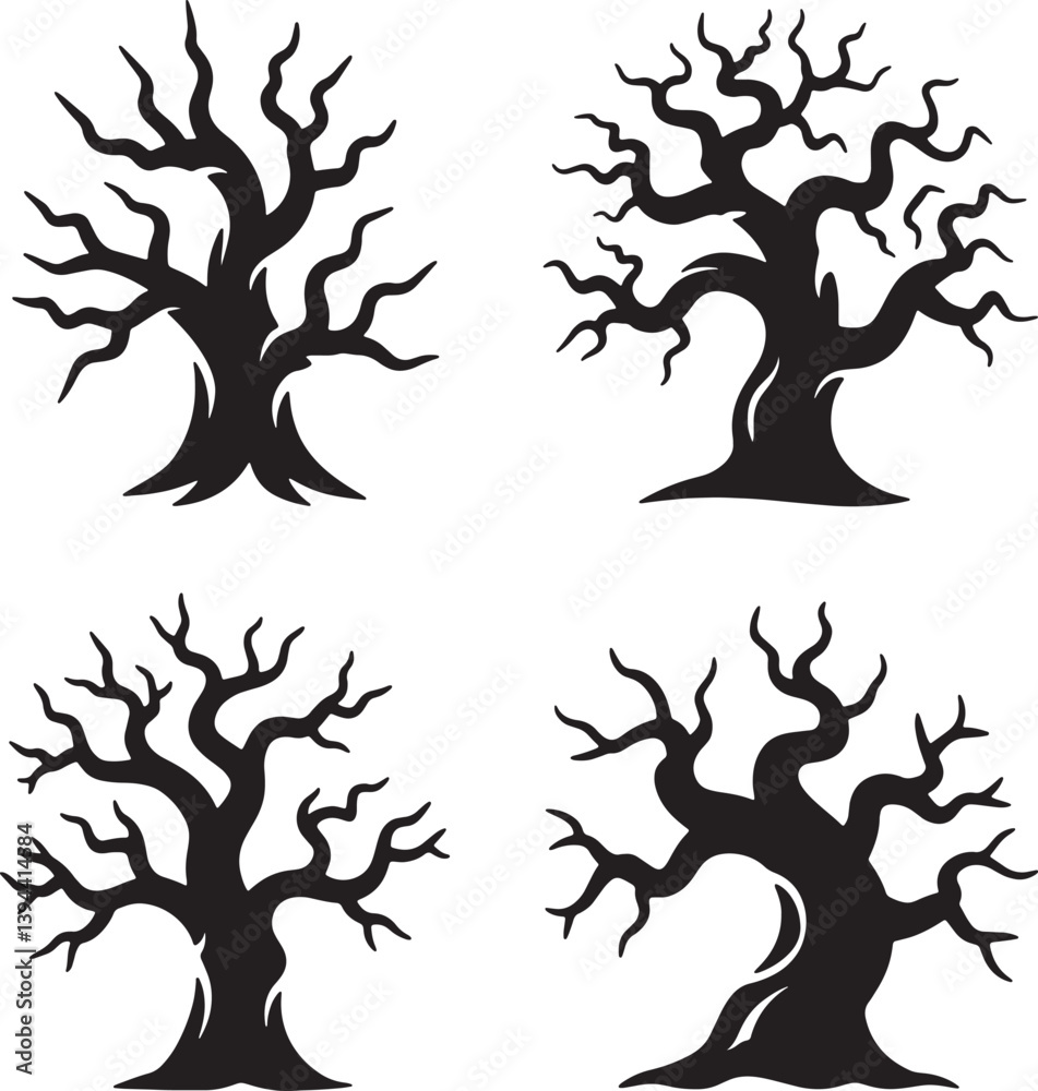 Halloween scary tree set silhouette vector illustration isolated On Transparent Background Halloween scary tree set silhouette vector illustration isolated On Transparent Background