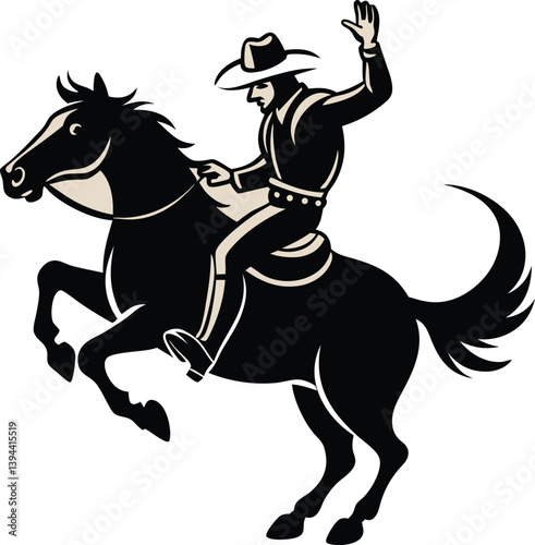 Bold Silhouette of Cowboy Riding a Bucking Horse  Western Rodeo Vector Illustration