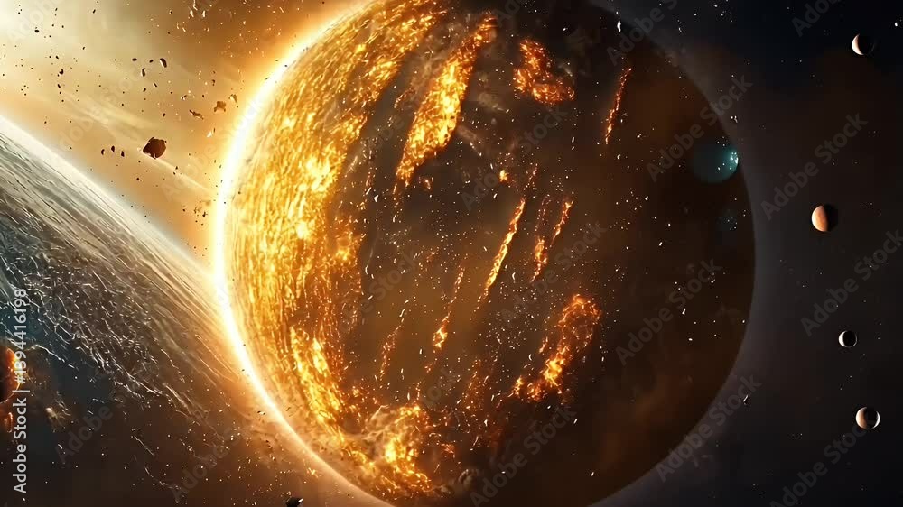 Fiery Planet Explosion in Dark Space