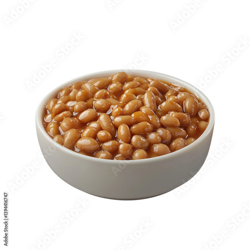 A bowl of glossy brown beans arranged neatly, showcasing a rich texture and appealing color isolated on white background and transparent background
