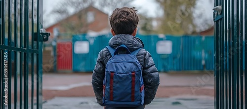 Obraz na płótnie A young child is walking through an open school gate w salonie