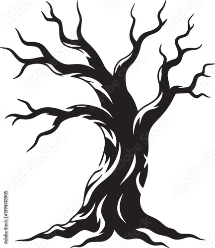 Halloween scary tree silhouette vector illustration isolated On Transparent Background