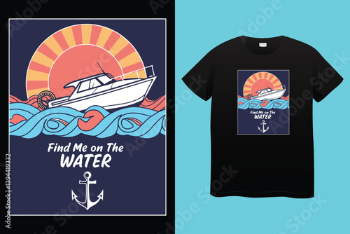 Unique t-shirt design for sailing aboard a boat at sea and oceans - vintage retro design - old sailing boat T-Shirt Design 2024 #01 (Pixel perfect vector t-shirt template)