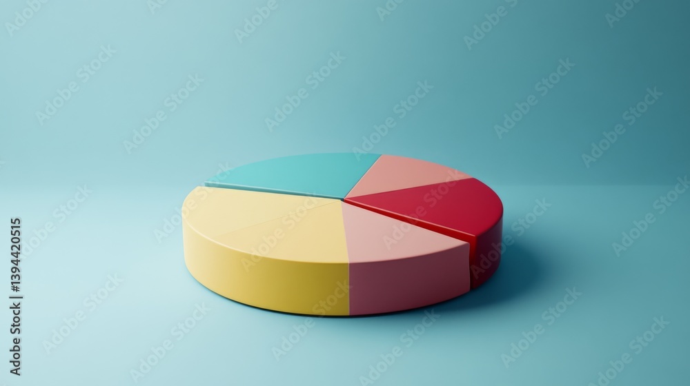 Obraz premium A visually striking D pie chart with segments that appear to float above a sleek surface, representing different data categories, creating a modern aesthetic.
