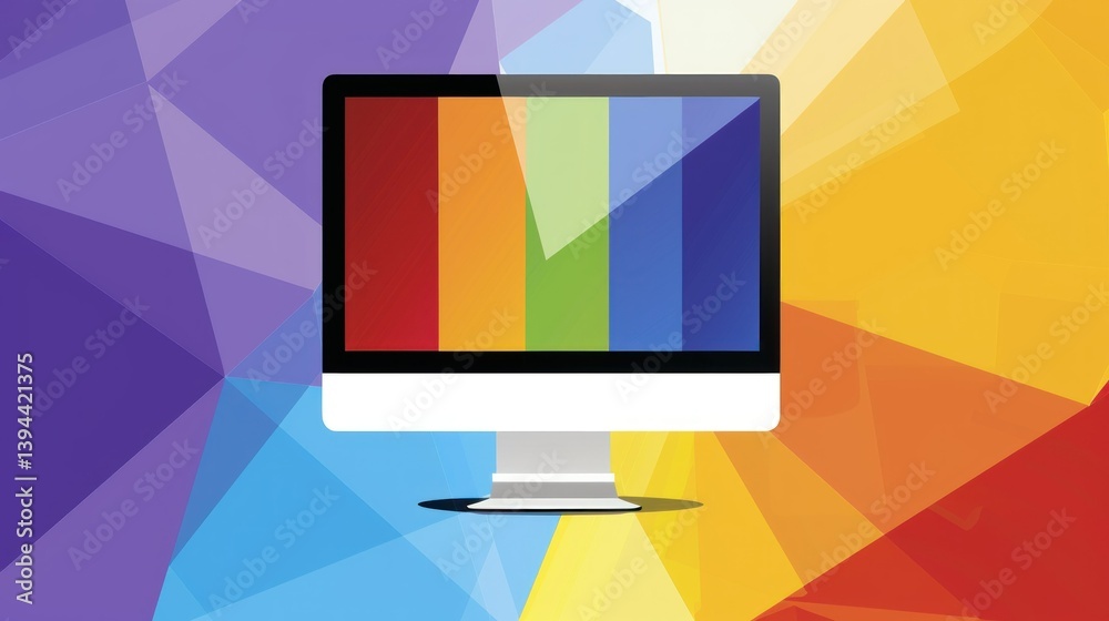 An icon of a computer with multiple colors and a contemporary design.