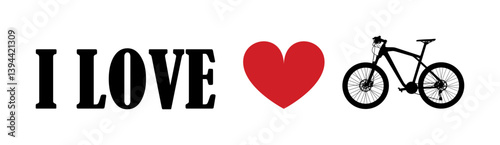 I love bicycle T shirt sign banner vector illustration isolated on white. Tourist and travel bike souvenir T shirt print stamp. Bicycle emblem invitation for move recreation. Urban transport method.
