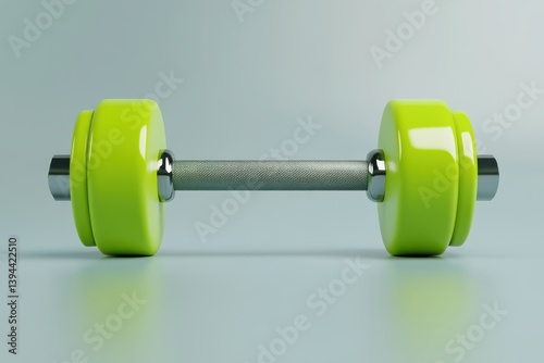 A single dumbbell with green weights on a white background