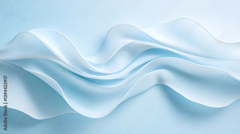 Fototapeta premium Delicate concentric waves on a soft pastel blue surface, Fluid flowing shapes expanding symmetrically with central space, Wave-expansion minimalist style