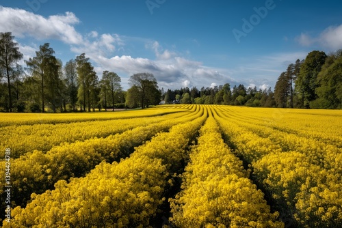 Spring fields & allee in summer, wonderful intense colors 