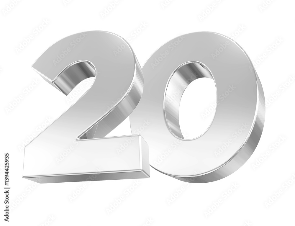 3D Silver Number 20 3D Silver Number 20
