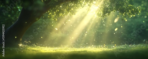 Obraz na płótnie Sunlight streams through leaves onto a grassy meadow creating a beautiful scene w salonie