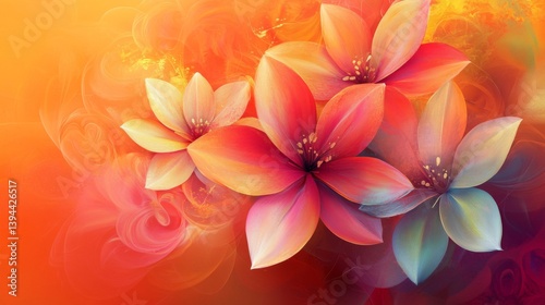 Vibrant Orange and Pink Flowers Soft Artistic Background