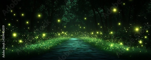 Obraz na płótnie A pathway lit with glowing orbs in a dark and lush forest w salonie
