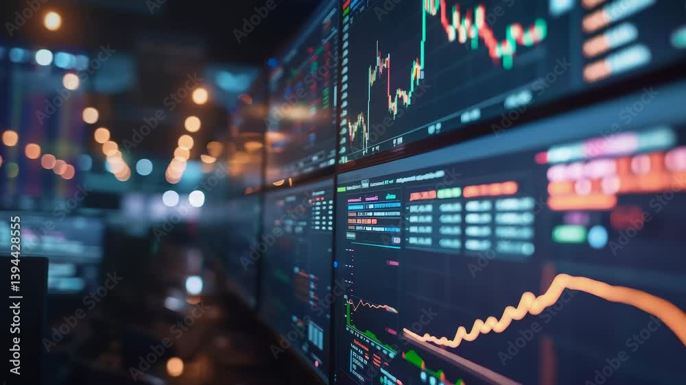 stock data monitor analyzing data stock market in monitoring room on the data presented in the chart, forex trading graph, stock exchange trading online, financial investment