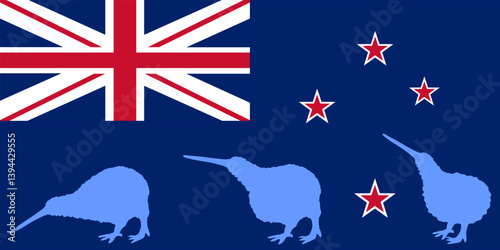New Zealand flag Kiwi bird vector silhouette illustration isolated on background. Apteryx mantelli. Kiwi symbol of New Zealand. photo