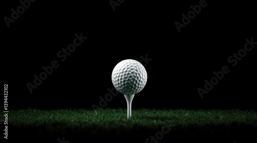 Golf ball on tee in dark.