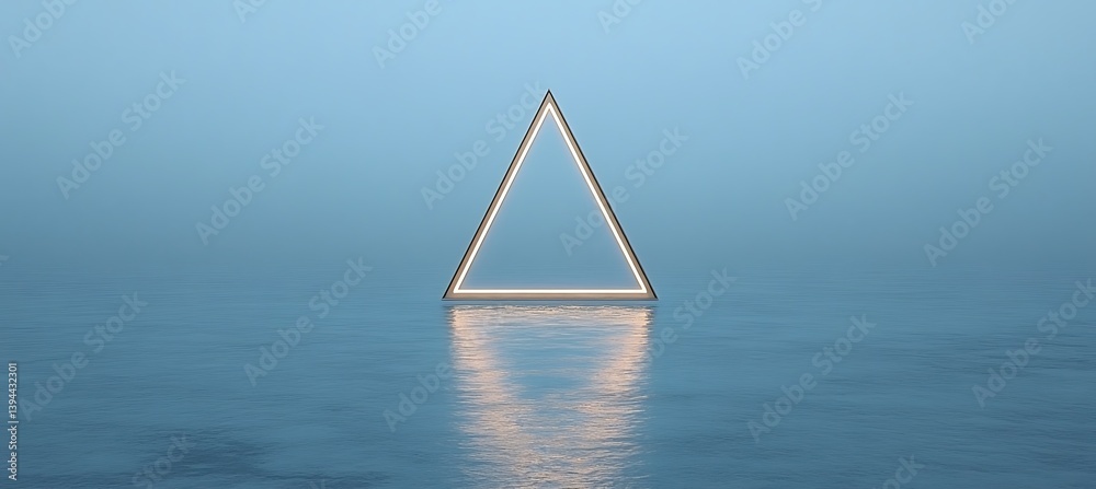 A shining illuminated triangle shape floating on water